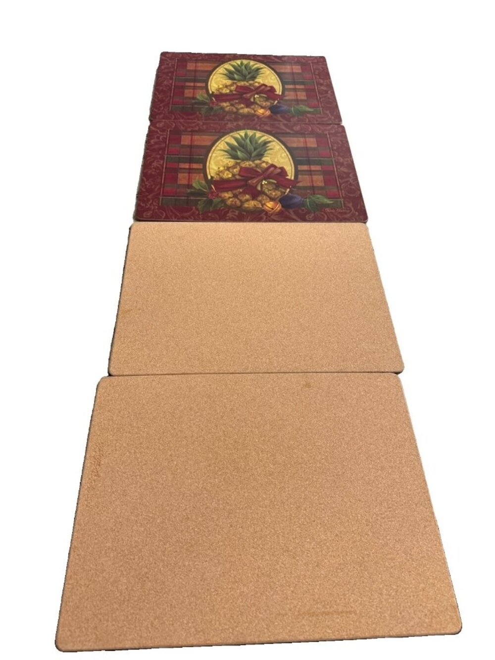 Vintage Pimpernel 4 Cork Backed Placemats Plaid Golden Pineapple Collection Read